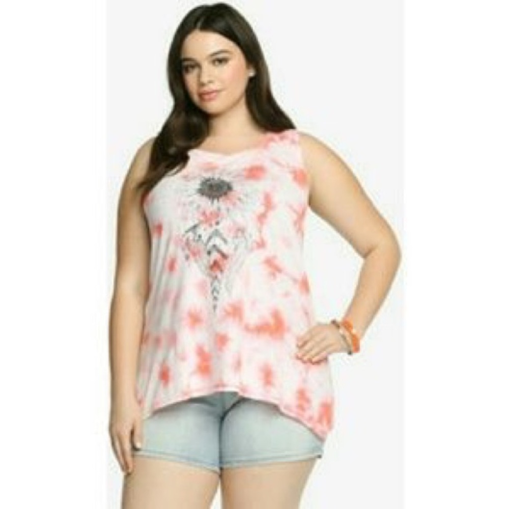 Torrid White and Coral Tie-Dye Tank with Sunflower
